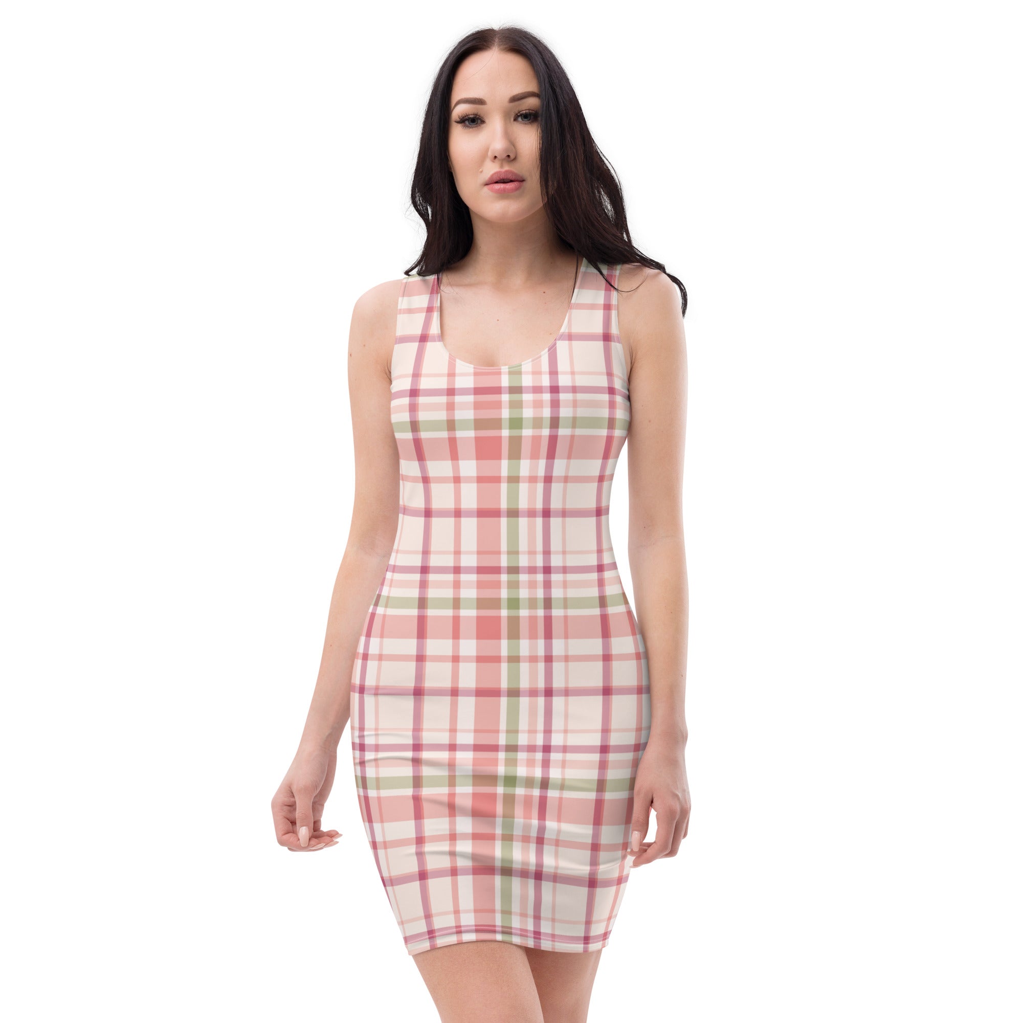 Preppy Rose Pink Tartan Plaid Check Bodycon Dress