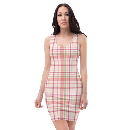 Preppy Rose Pink Tartan Plaid Check Bodycon Dress