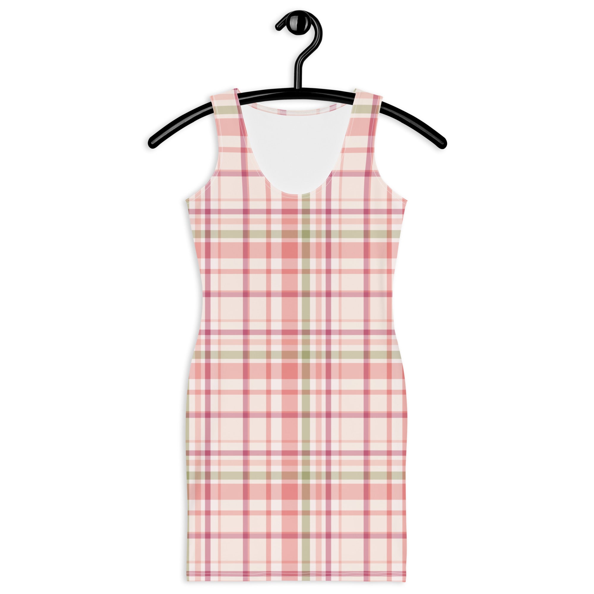 Preppy Rose Pink Tartan Plaid Check Bodycon Dress