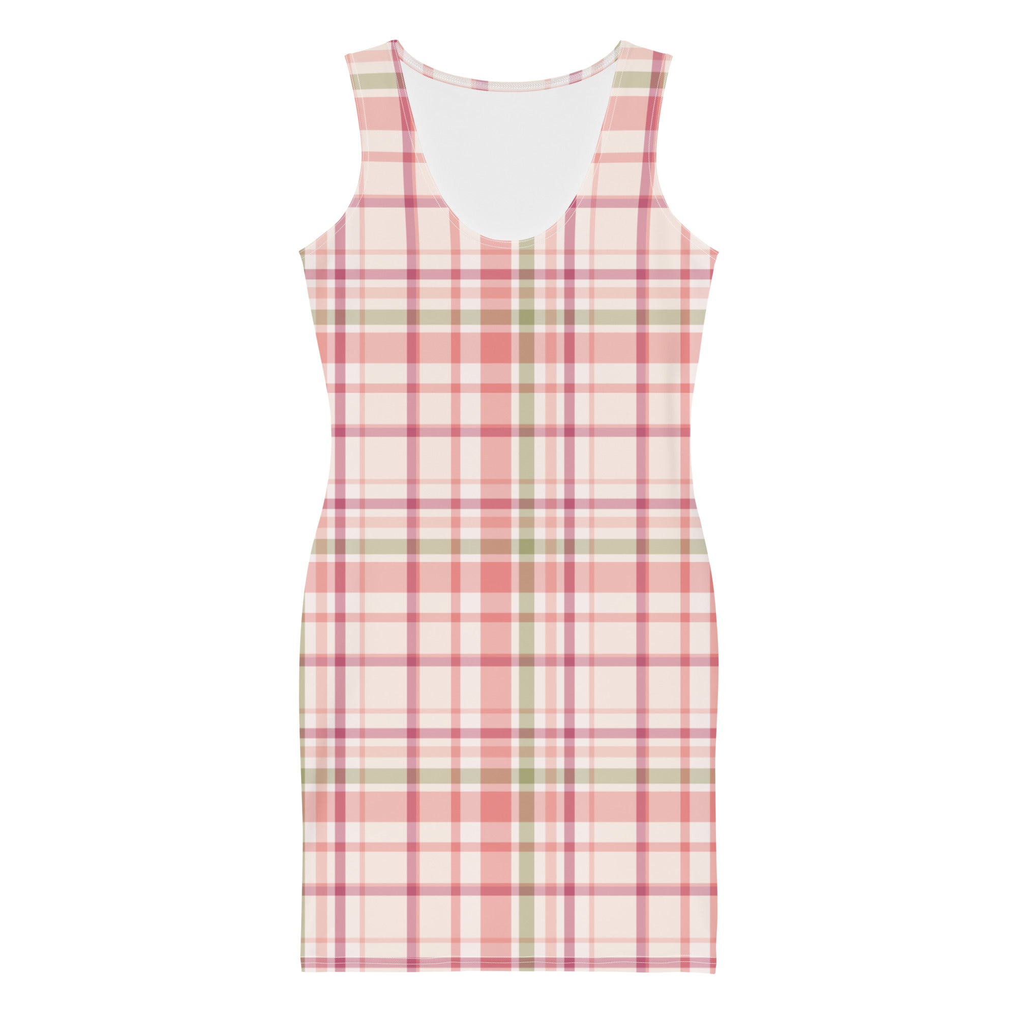Preppy Rose Pink Tartan Plaid Check Bodycon Dress