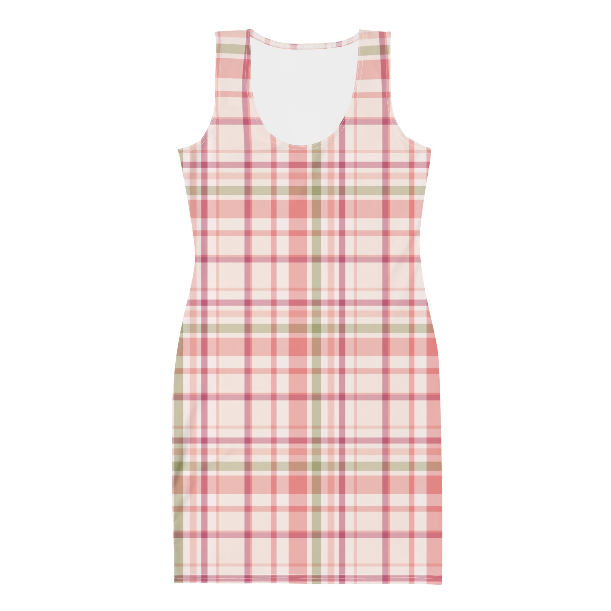 Preppy Rose Pink Tartan Plaid Check Bodycon Dress