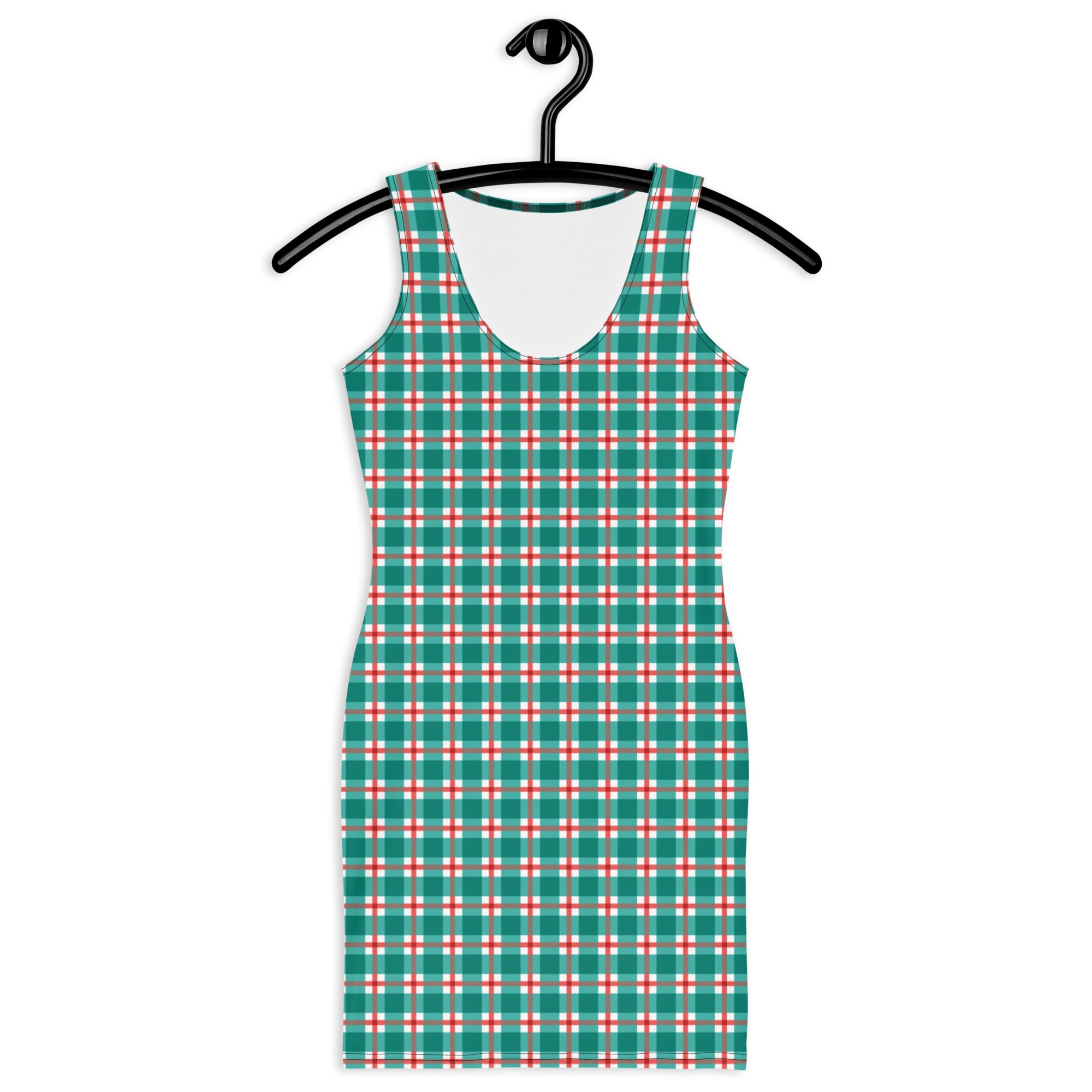 Green and Red Striped Plaid Grid Bodycon Dress