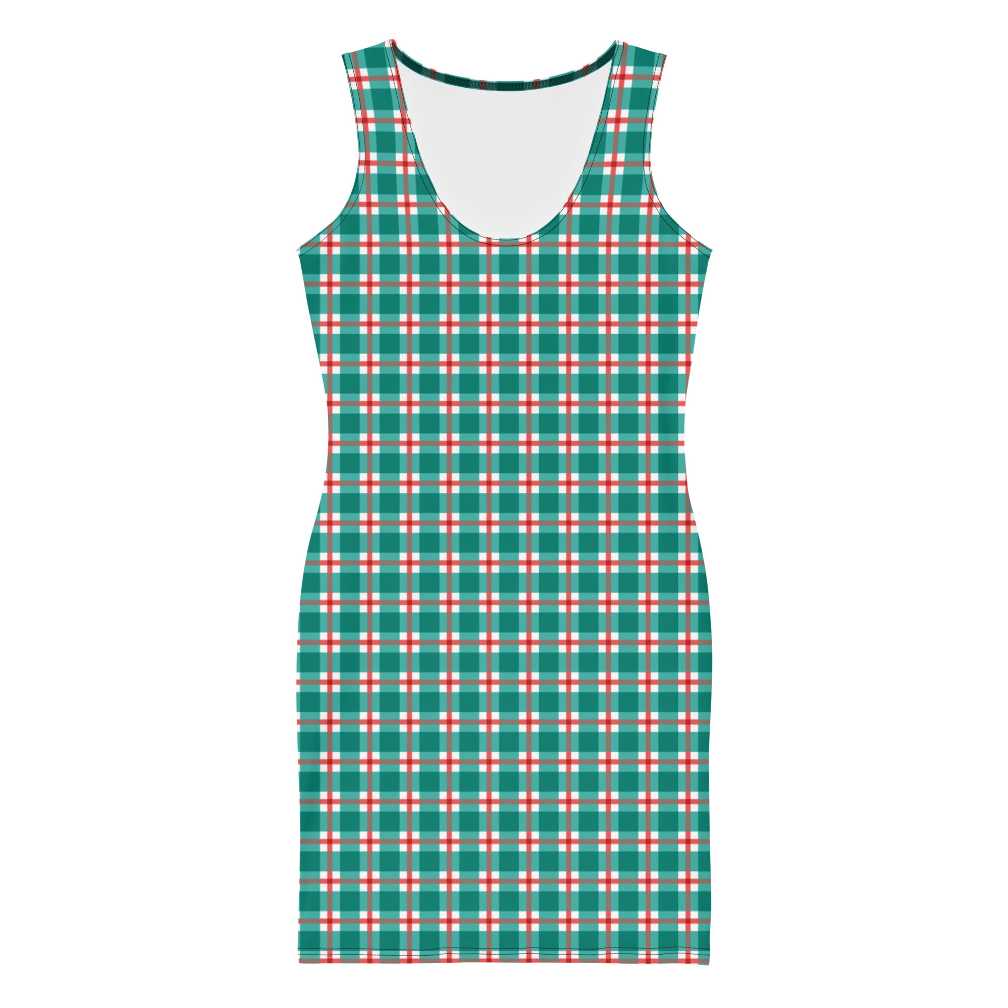 Green and Red Striped Plaid Grid Bodycon Dress