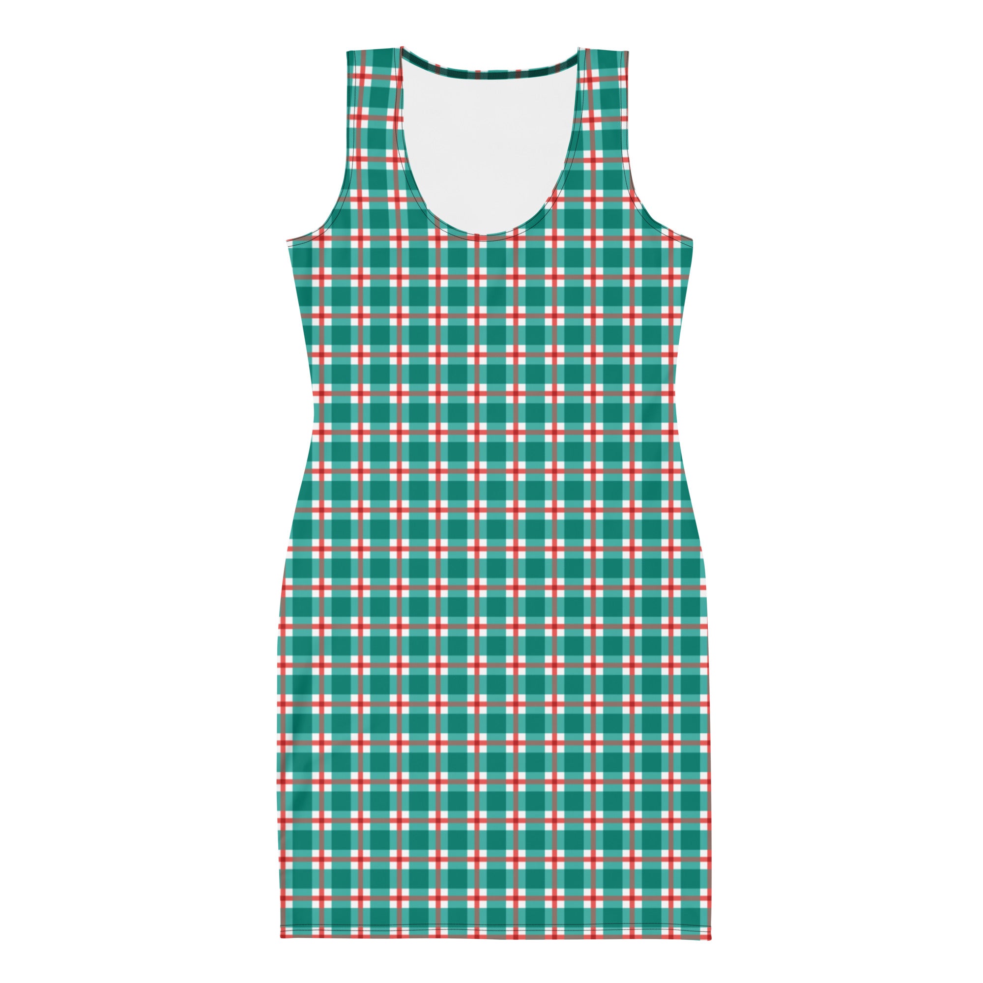 Green and Red Striped Plaid Grid Bodycon Dress