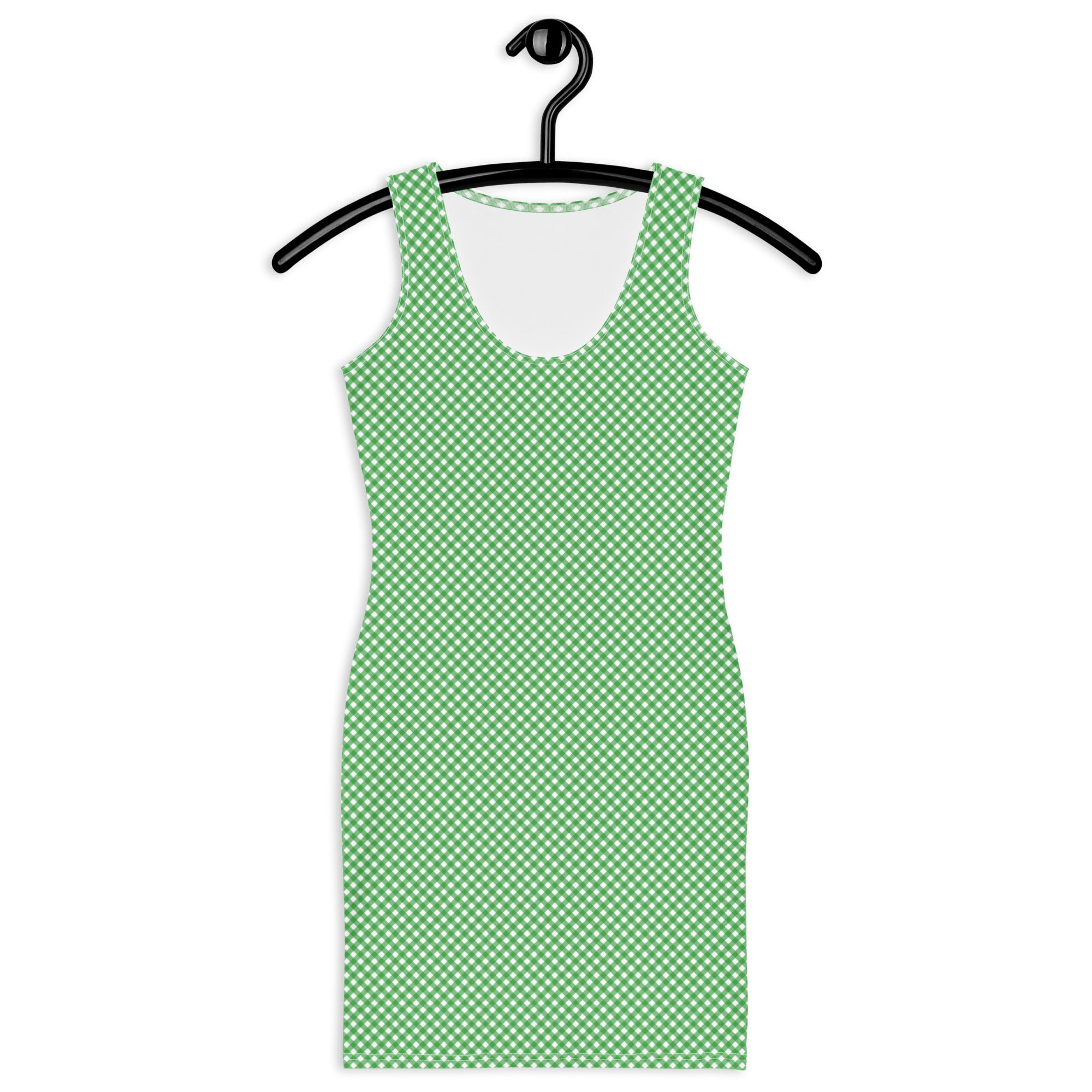 Lime Green and White Gingham Plaid Bodycon Dress