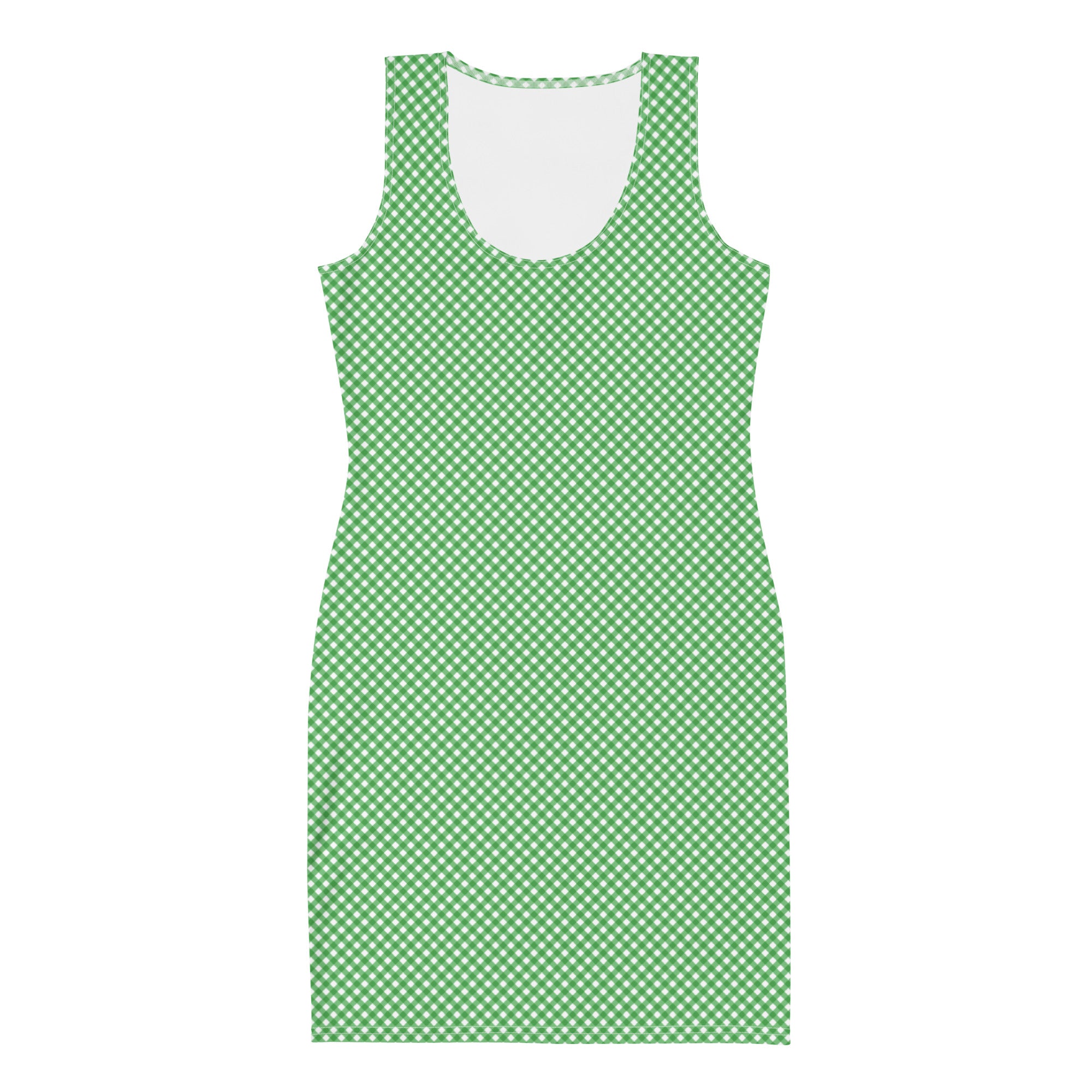 Lime Green and White Gingham Plaid Bodycon Dress