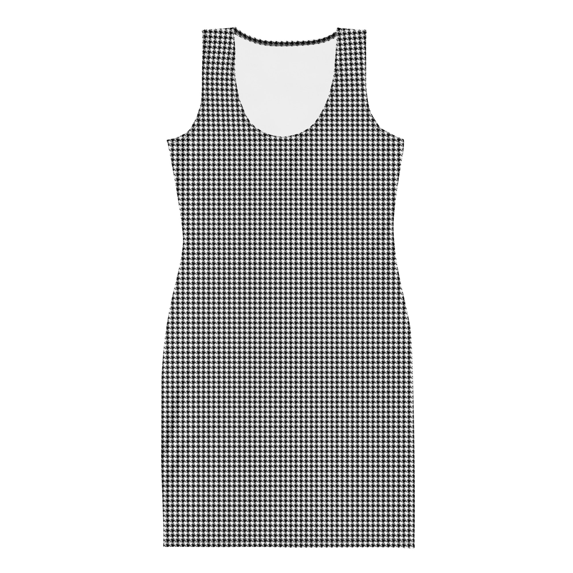Vintage Black and White Houndstooth Bodycon Dress