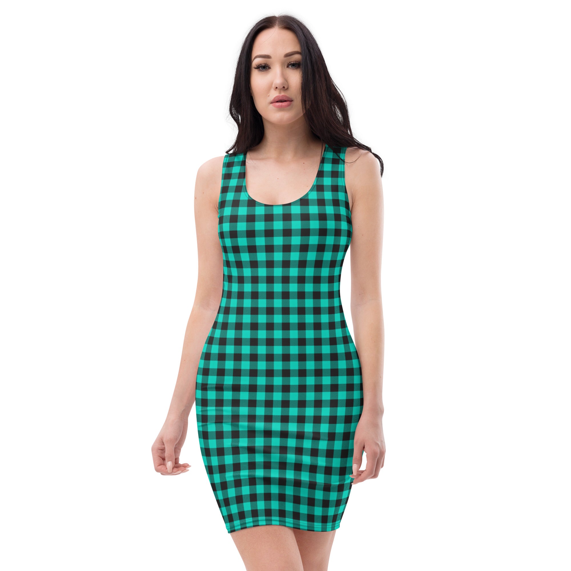 Teal & Black Buffalo Plaid Bodycon Dress
