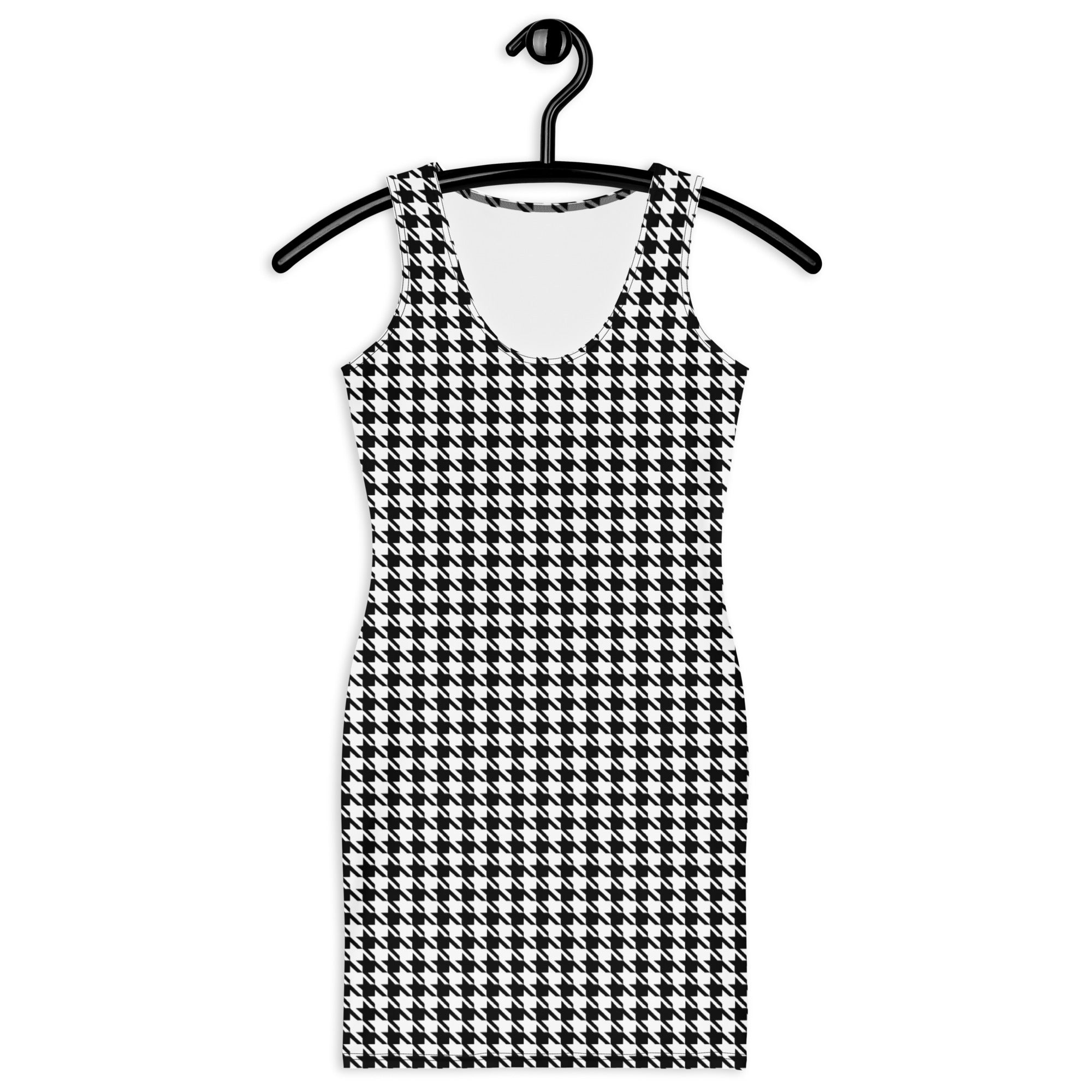 Large Black Houndstooth Pattern Bodycon Dress