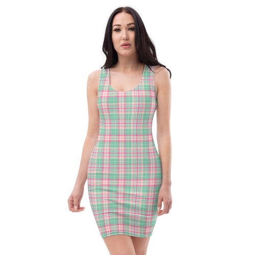 Preppy Pastel Green and Pink Tartan Plaid Bodycon Dress