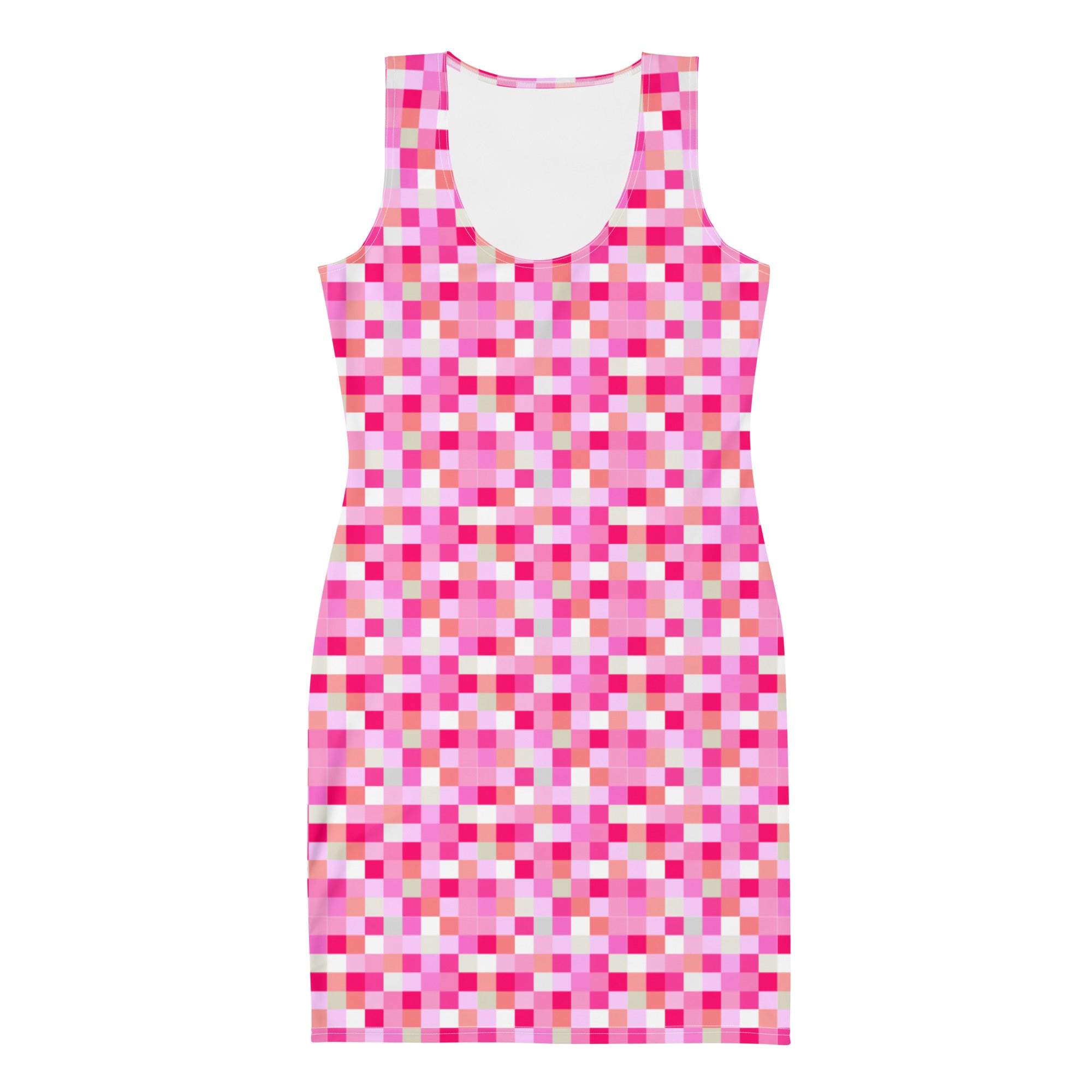 Aesthetic Pixelated Preppy Pink Tartan Plaid Bodycon Dress