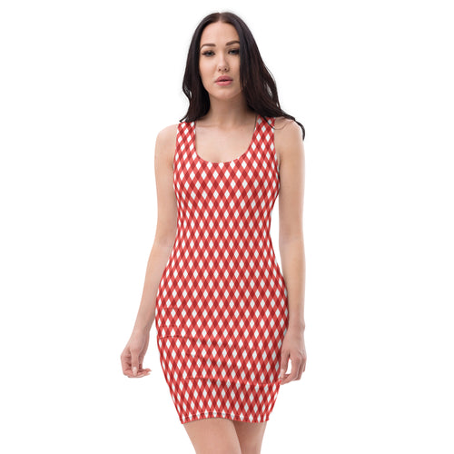 Preppy Style Red & White Gingham Plaid Bodycon Dress