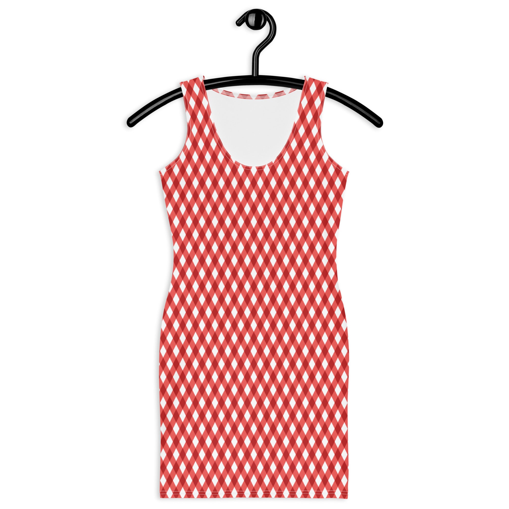 Preppy Style Red & White Gingham Plaid Bodycon Dress