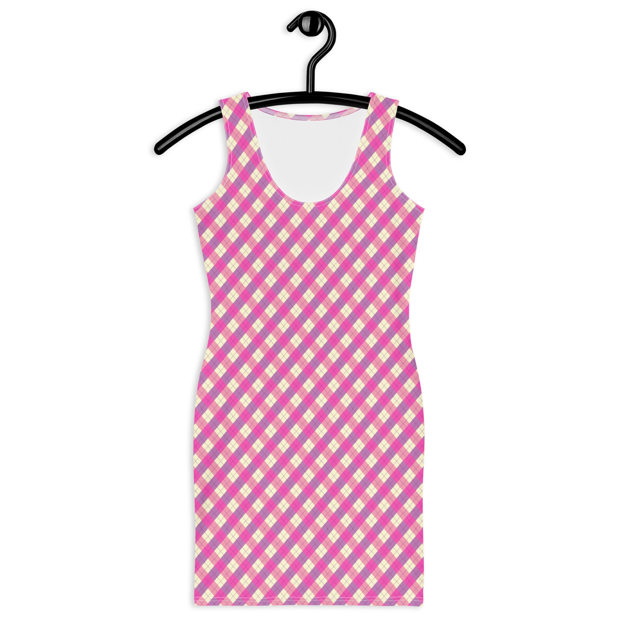 Preppy Pink & Purple Gingham Plaid Aesthetic Bodycon Dress