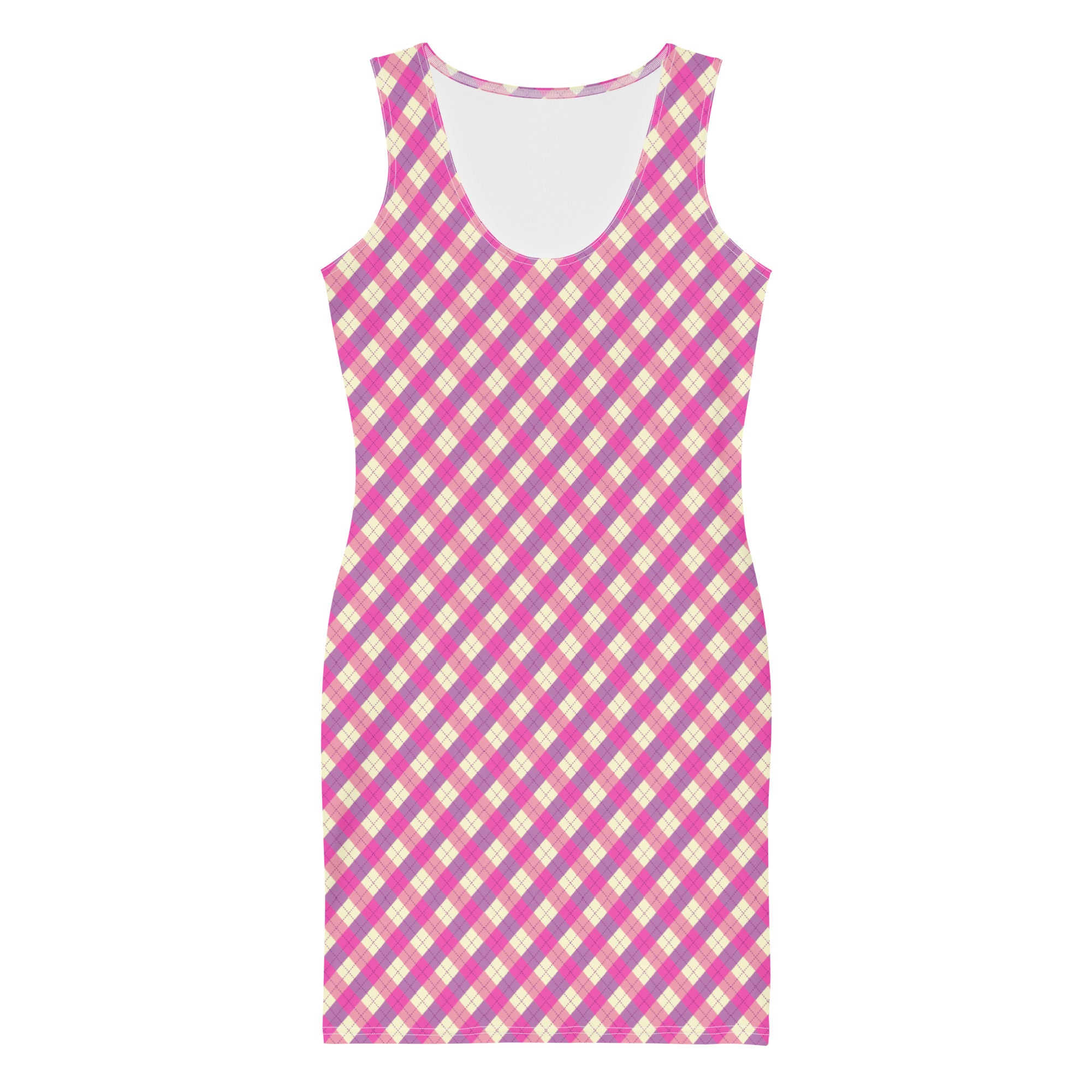 Preppy Pink & Purple Gingham Plaid Aesthetic Bodycon Dress