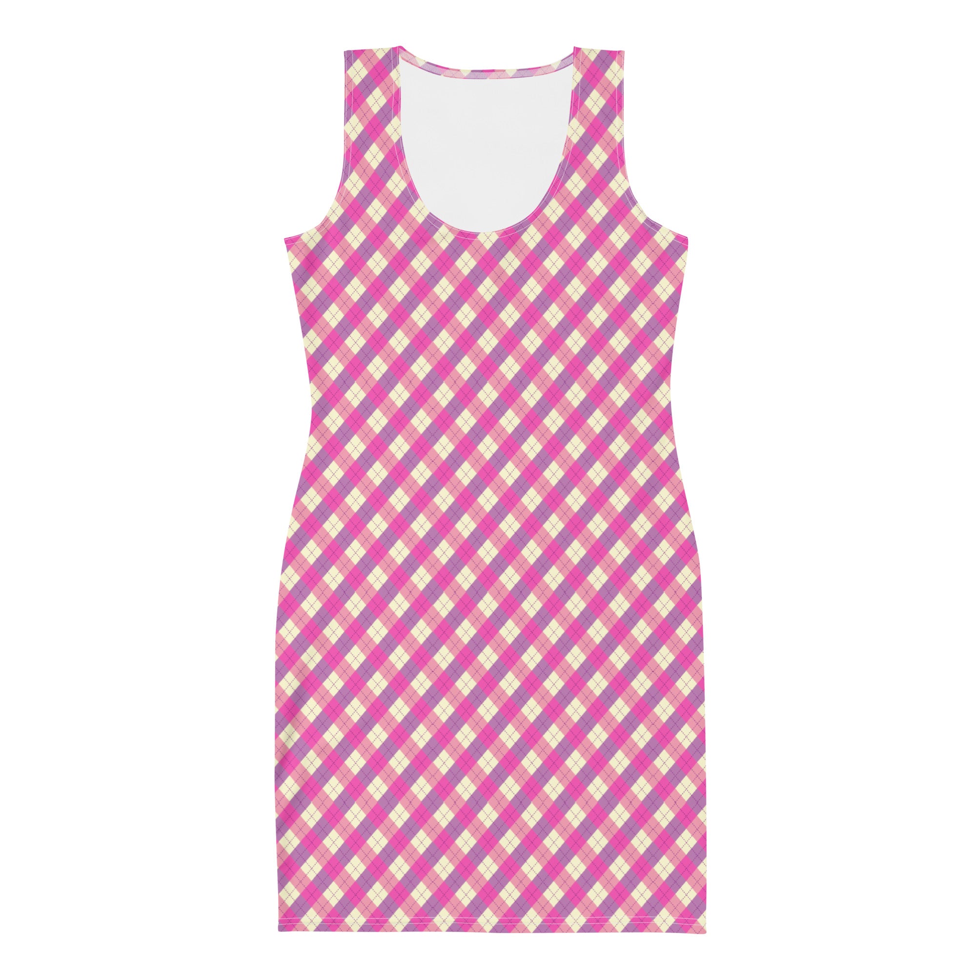 Preppy Pink & Purple Gingham Plaid Aesthetic Bodycon Dress