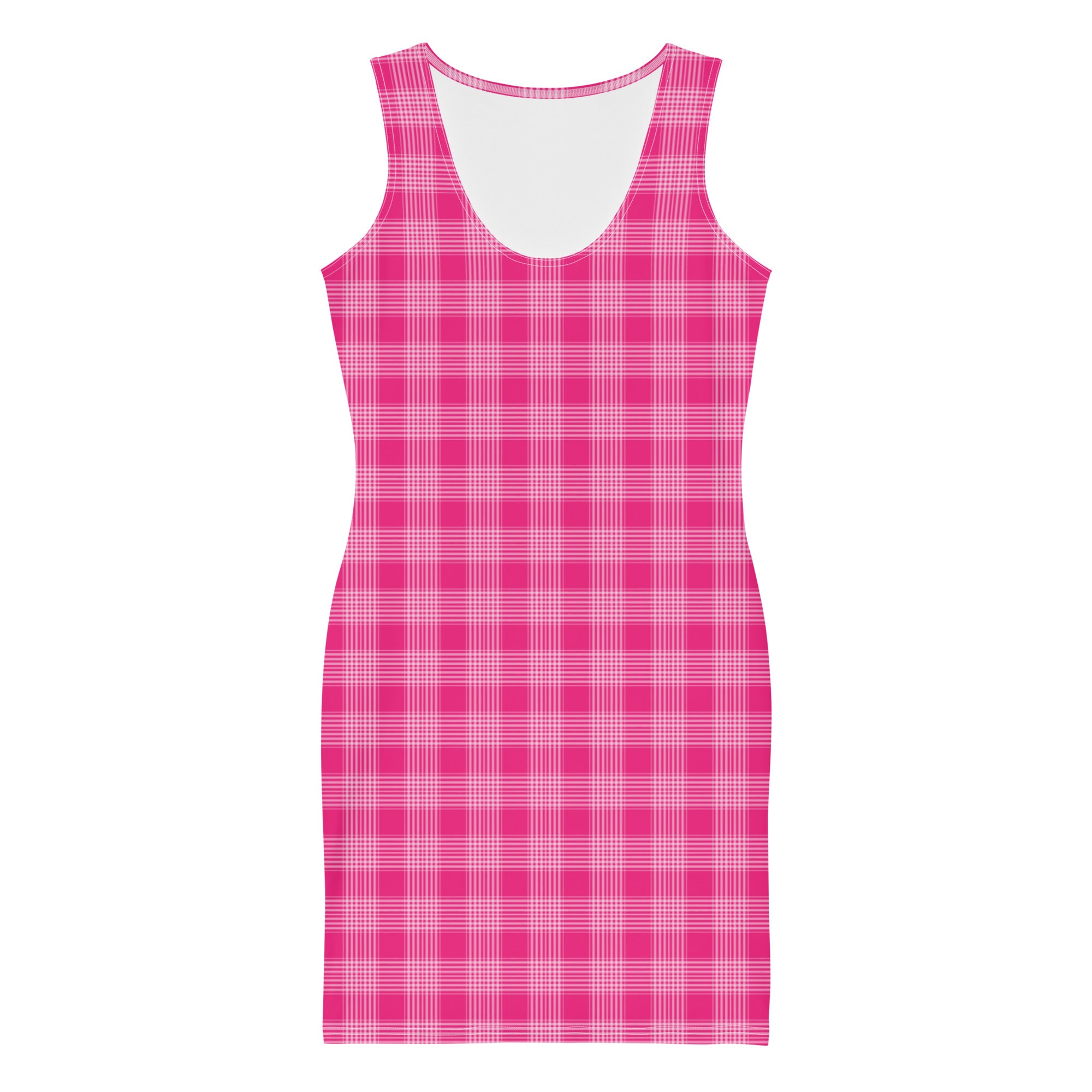 Shocking Pink Gingham Checkered Pattern Bodycon Dress