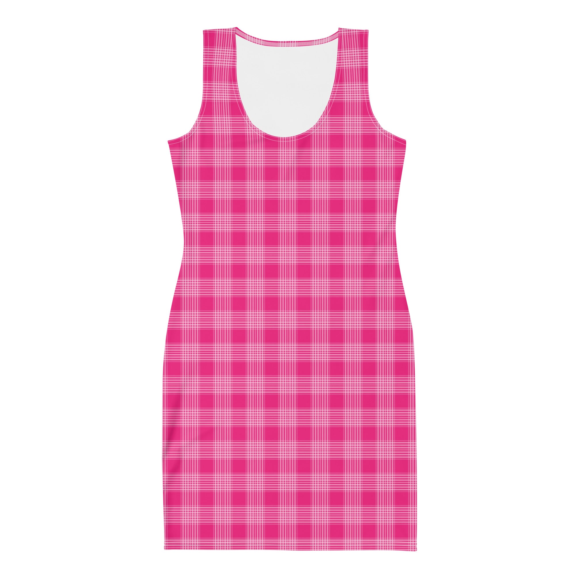 Shocking Pink Gingham Checkered Pattern Bodycon Dress