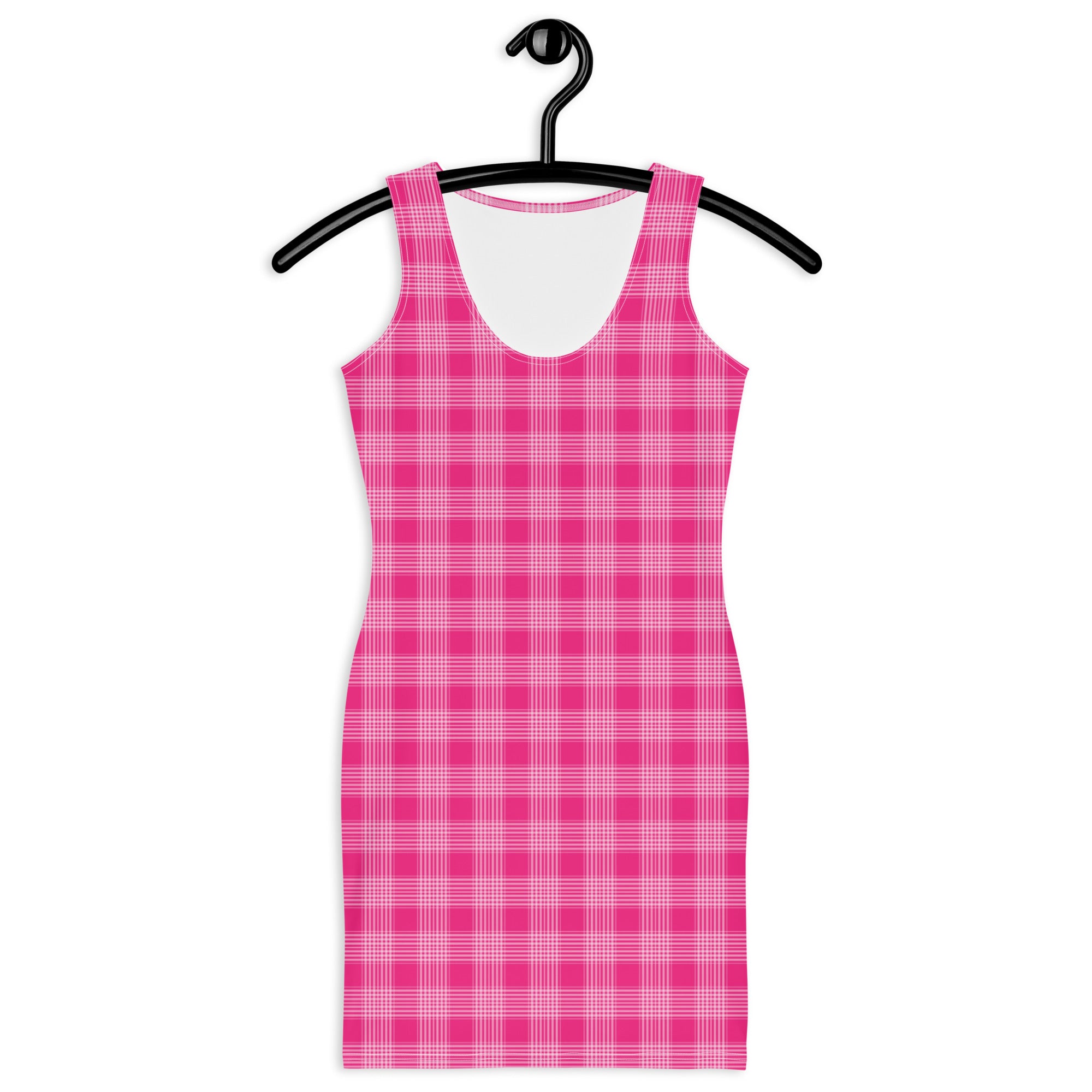 Shocking Pink Gingham Checkered Pattern Bodycon Dress