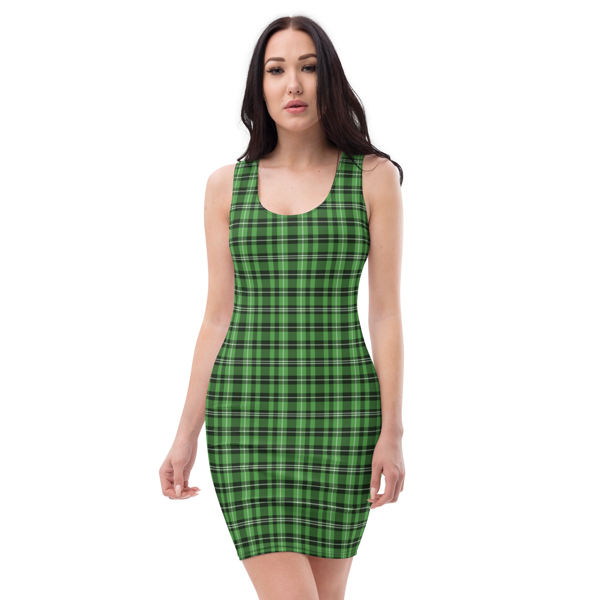 Preppy Aesthatic Green and Black Tartan Plaid Bodycon Dress