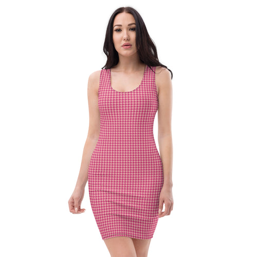 Preppy Pink Vintage Houndstooth Pattern Plaid Bodycon Dress