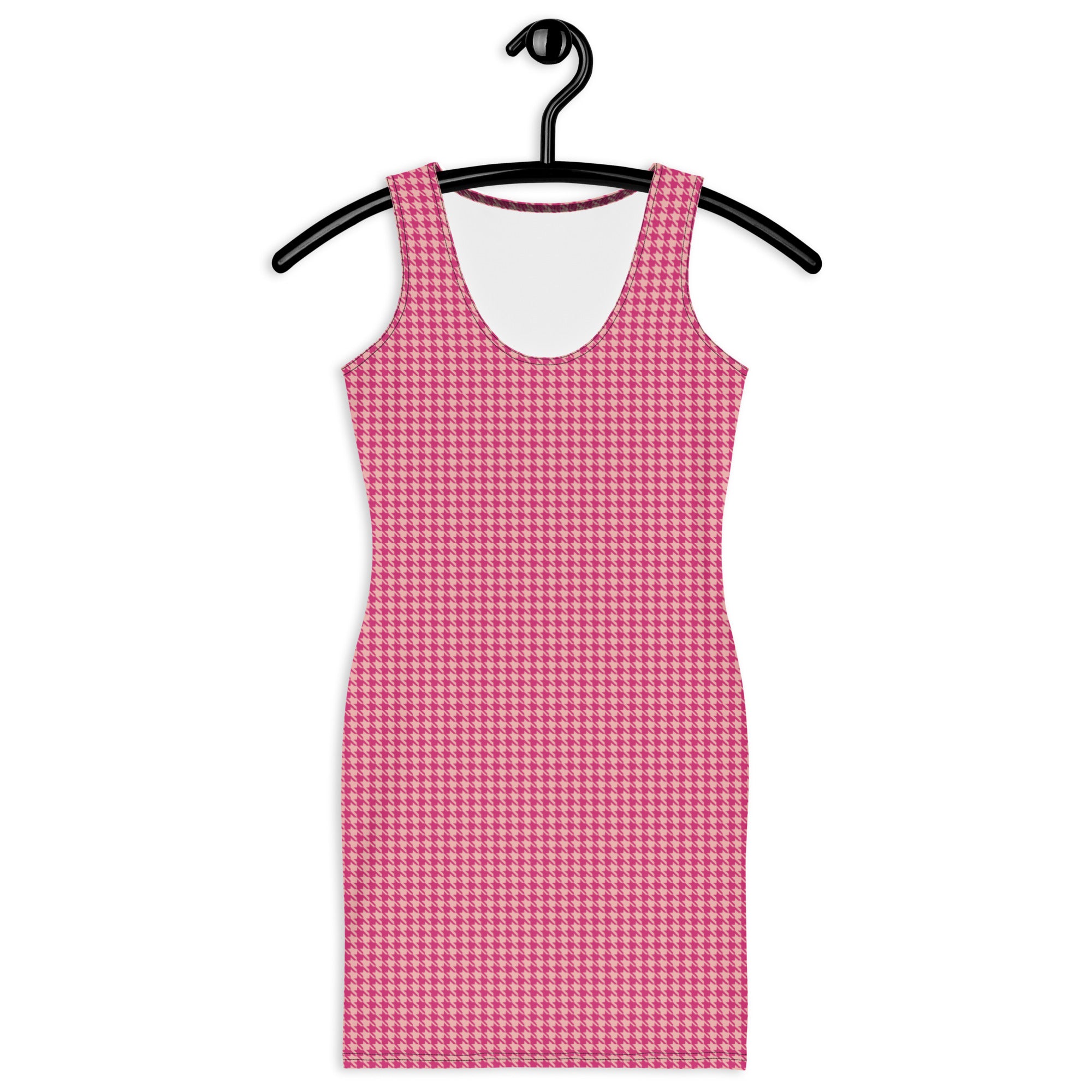 Preppy Pink Vintage Houndstooth Pattern Plaid Bodycon Dress