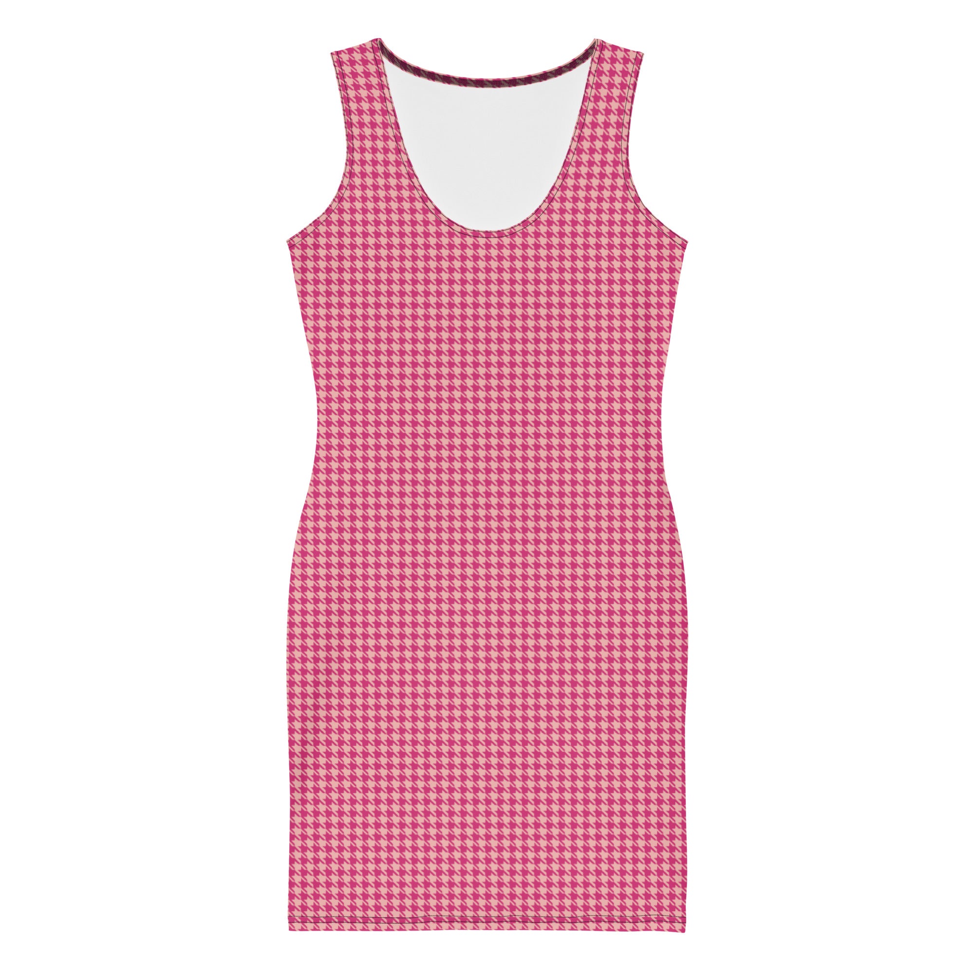 Preppy Pink Vintage Houndstooth Pattern Plaid Bodycon Dress