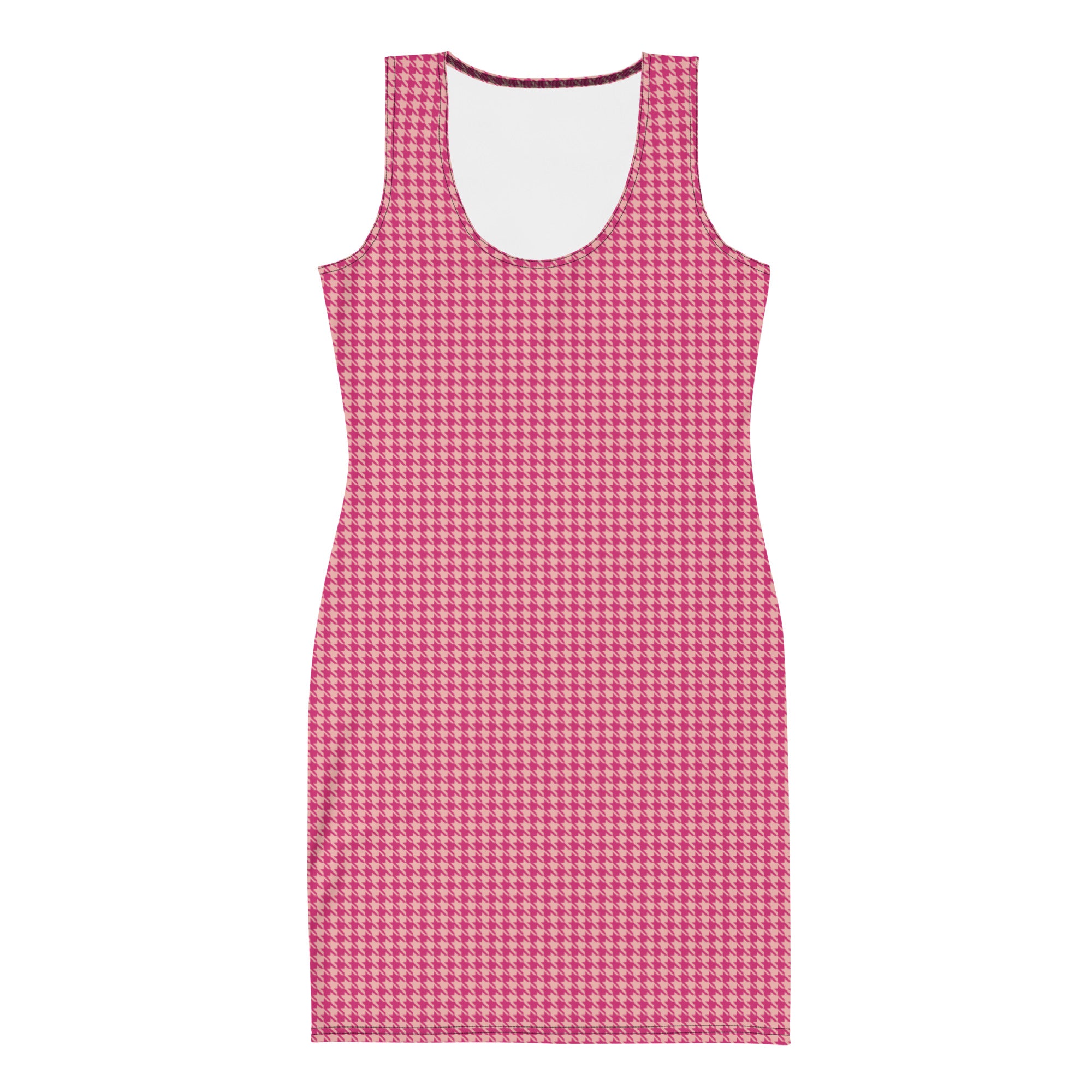 Preppy Pink Vintage Houndstooth Pattern Plaid Bodycon Dress