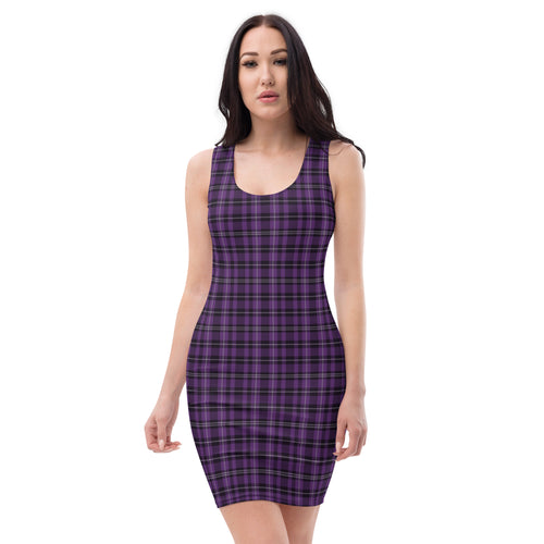 Preppy Purple and Black Tartan Plaid Pattern Bodycon Dress