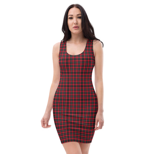 Preppy Women's Red Tartan Plaid Bodycon Dress