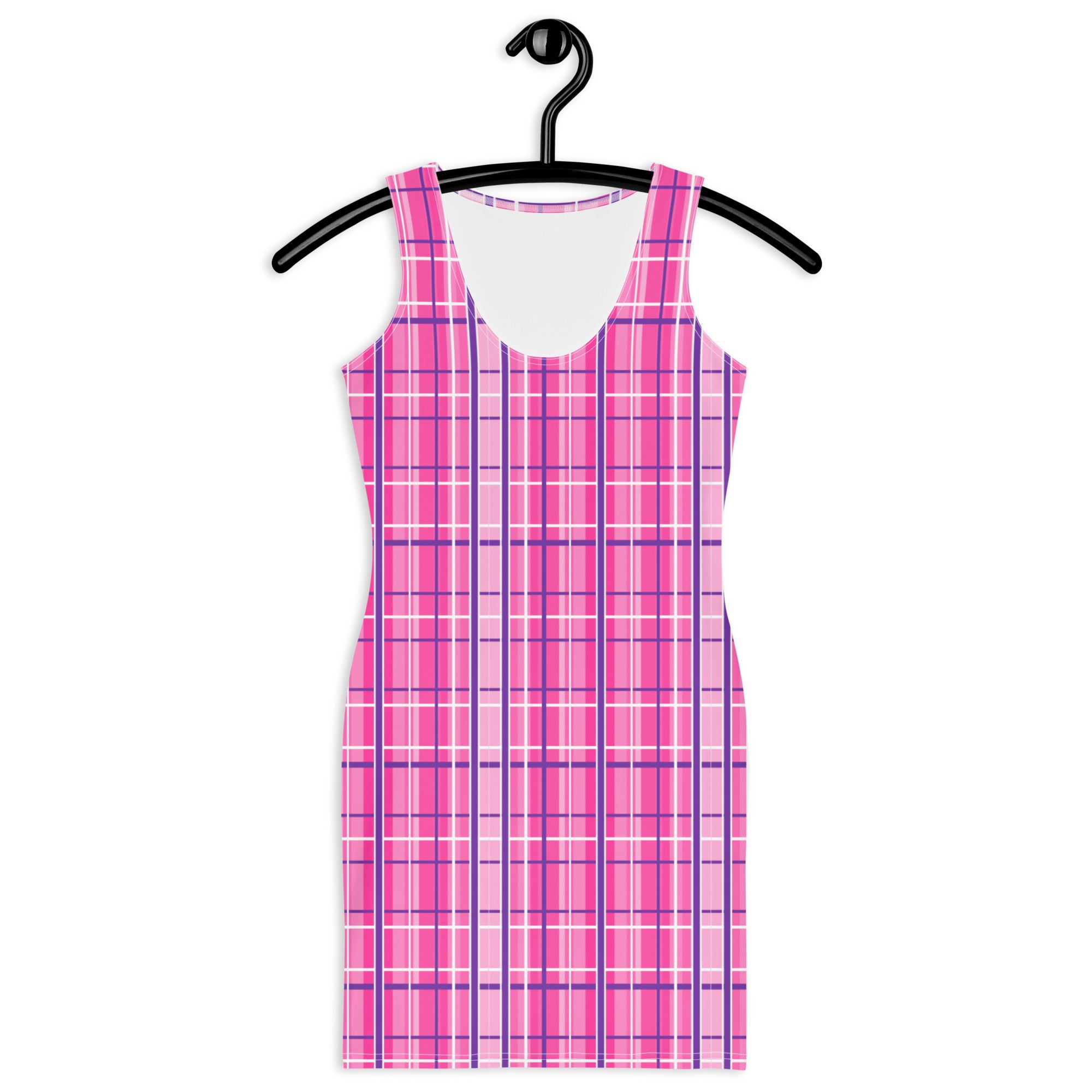 Preppy Pink and Purple Tartan Plaid Aesthetic Bodycon Dress