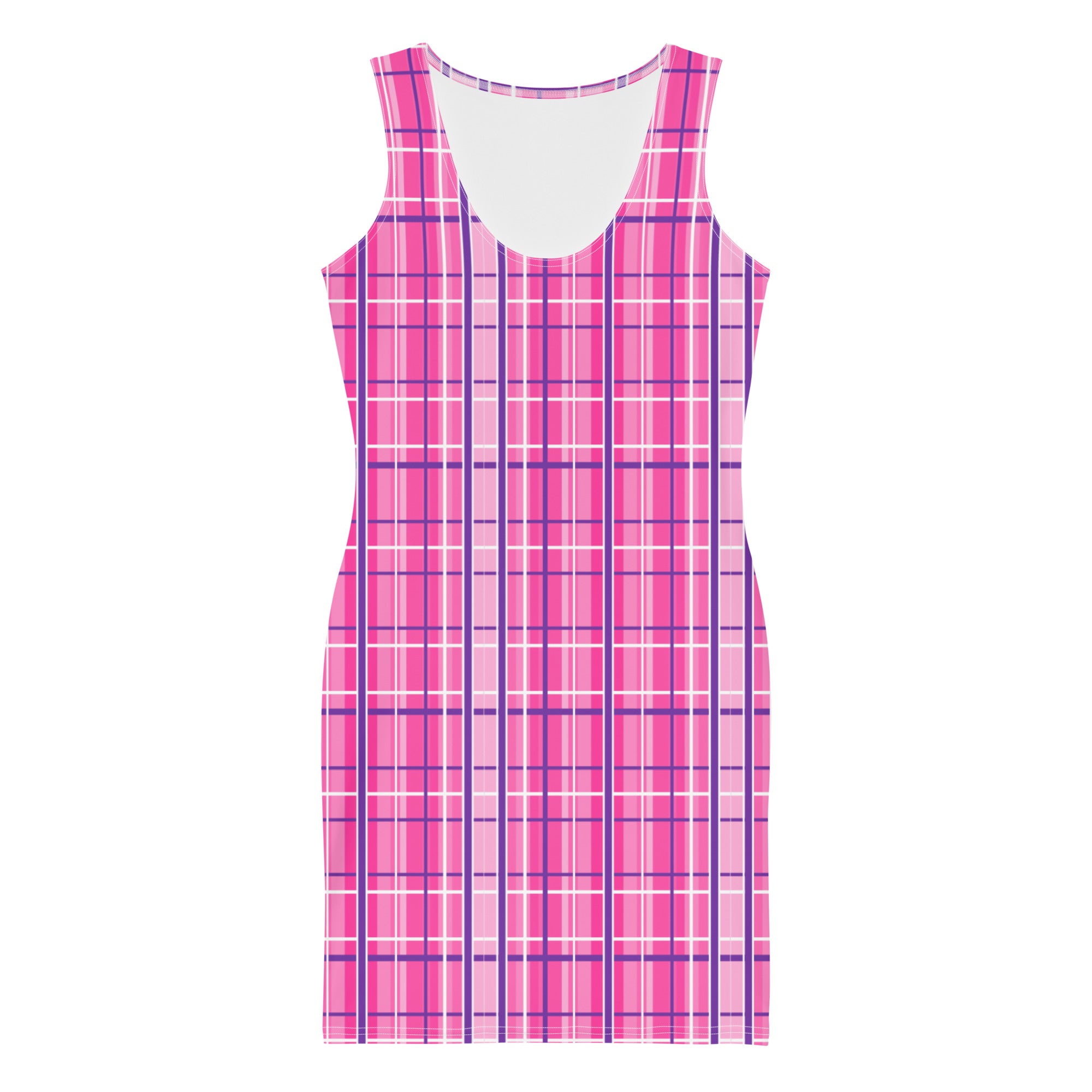 Preppy Pink and Purple Tartan Plaid Aesthetic Bodycon Dress