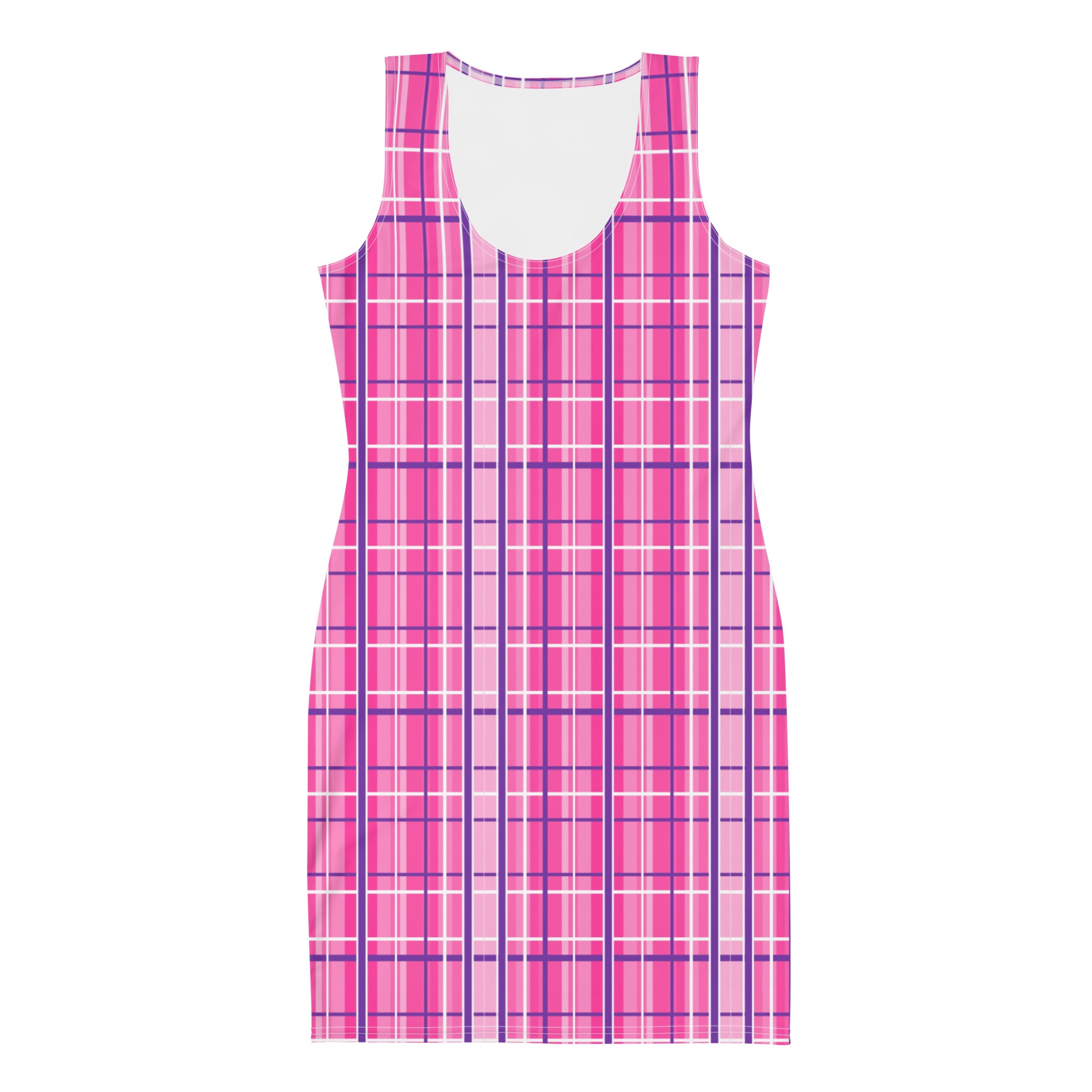 Preppy Pink and Purple Tartan Plaid Aesthetic Bodycon Dress