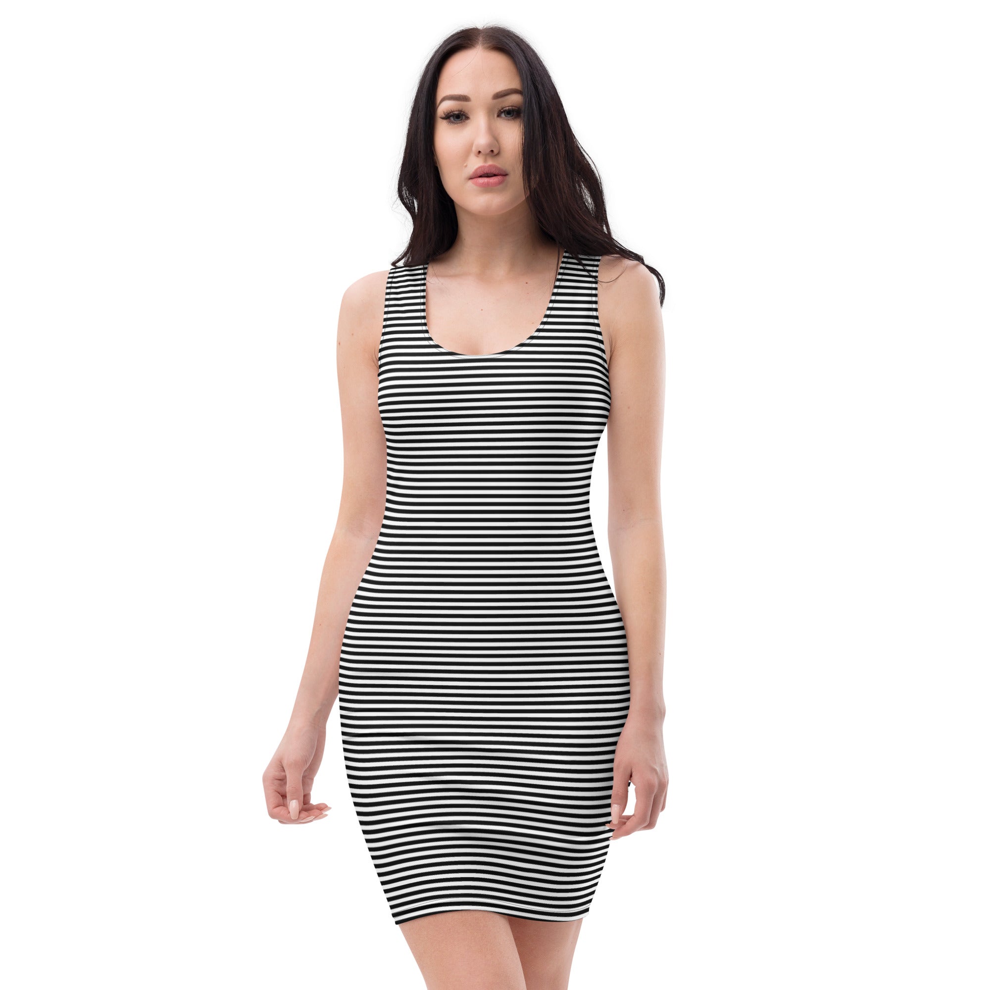 Preppy Horizontal Black and White Striped Bodycon Dress