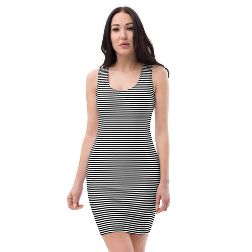 Preppy Horizontal Black and White Striped Bodycon Dress