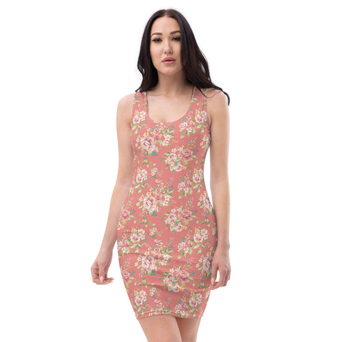 Preppy Pink Vingate Floral Bodycon Mini Dress
