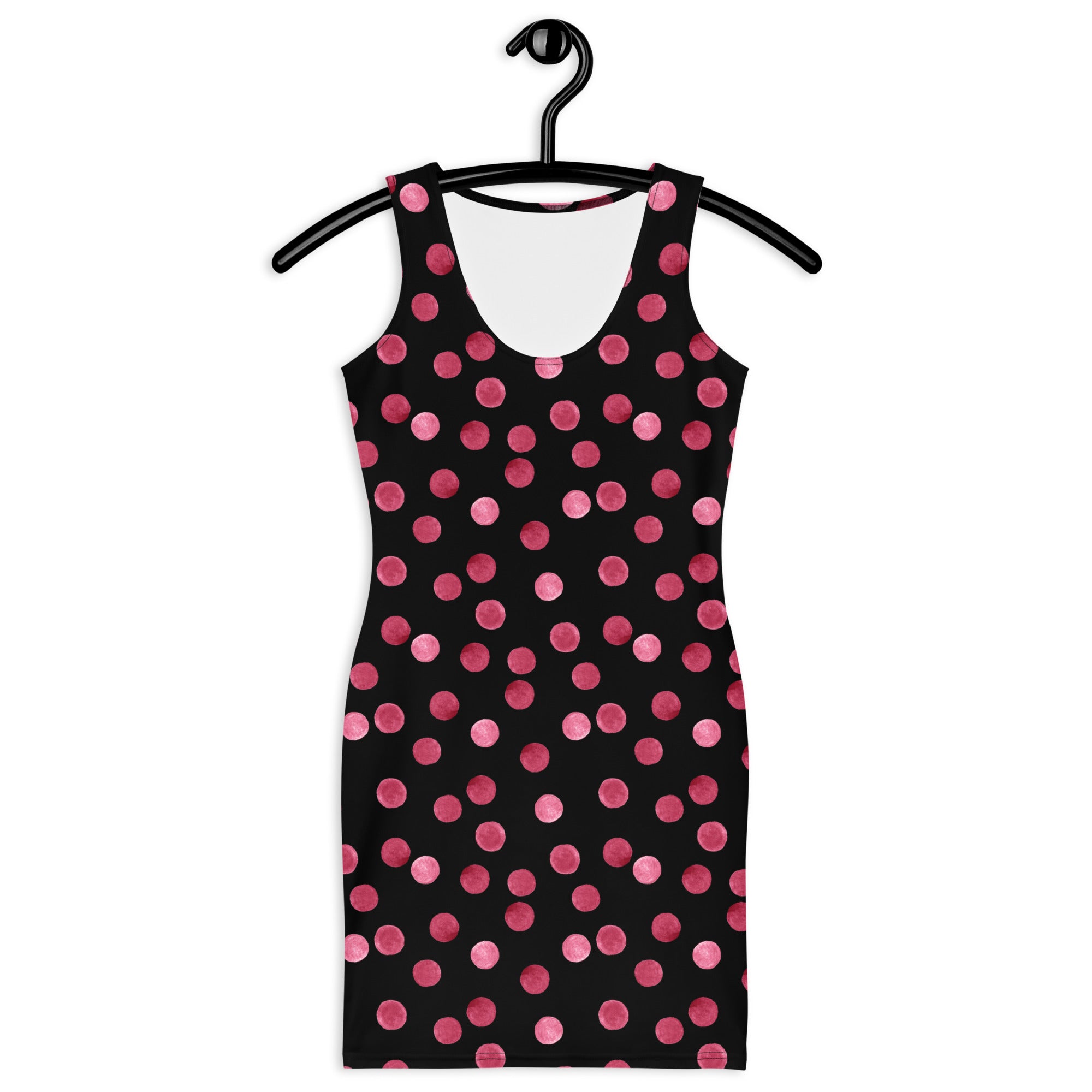 Elegant Black with Pastel Pink Polka Dots Bodycon Mini Dress