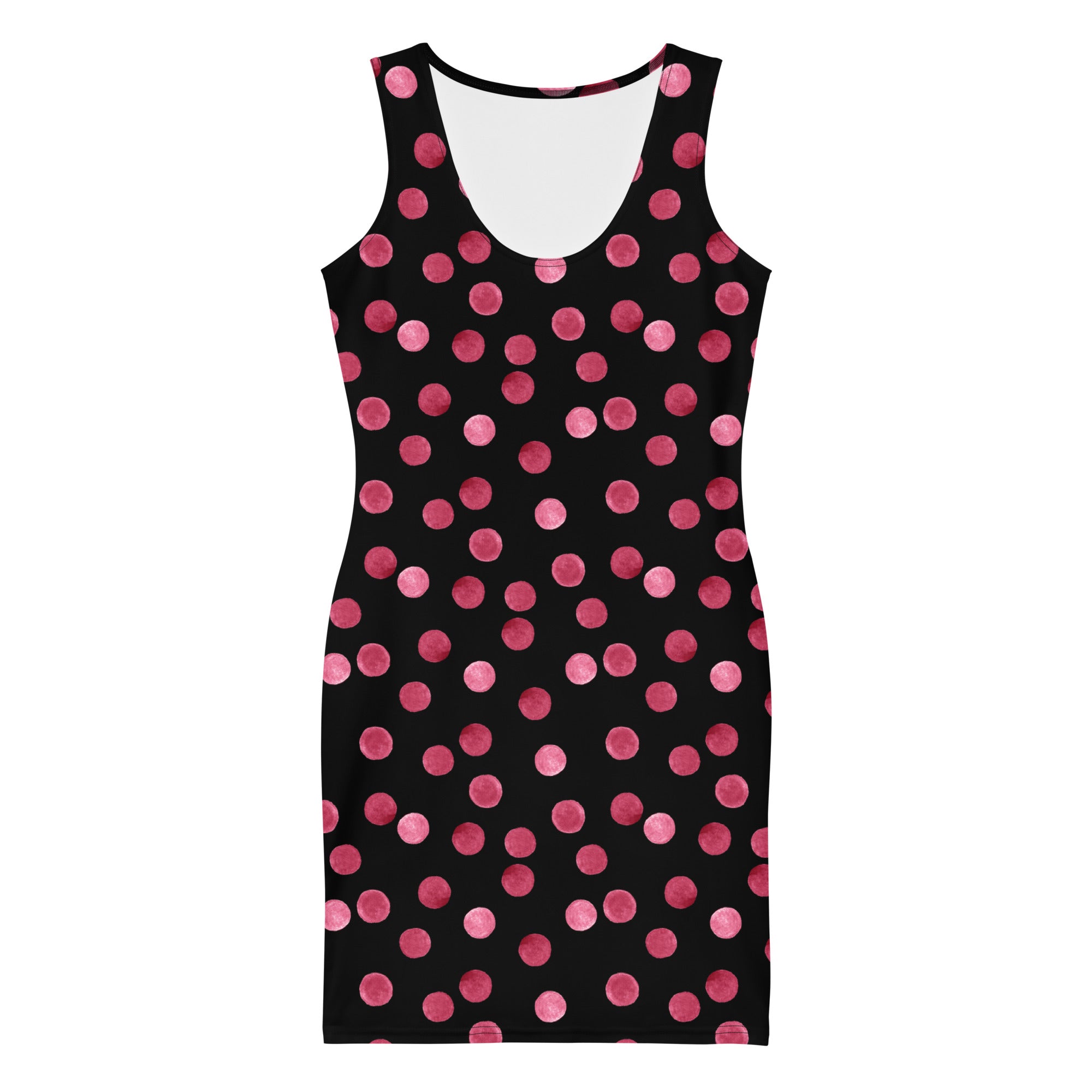 Elegant Black with Pastel Pink Polka Dots Bodycon Mini Dress