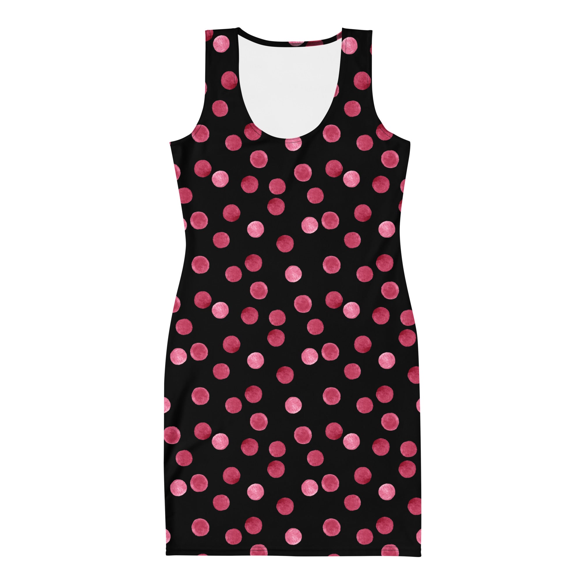 Elegant Black with Pastel Pink Polka Dots Bodycon Mini Dress