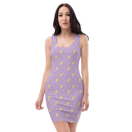 Preppy Style Purple Lightning Bolt Pattern Bodycon Dress