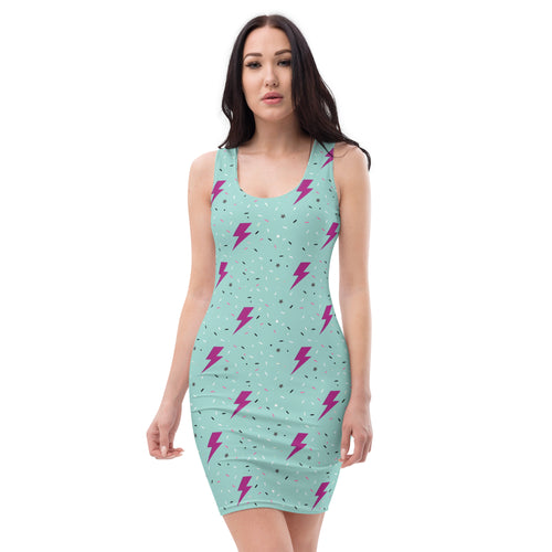 Preppy Green Daze Lightning Bolts Pattern Bodycon Dress