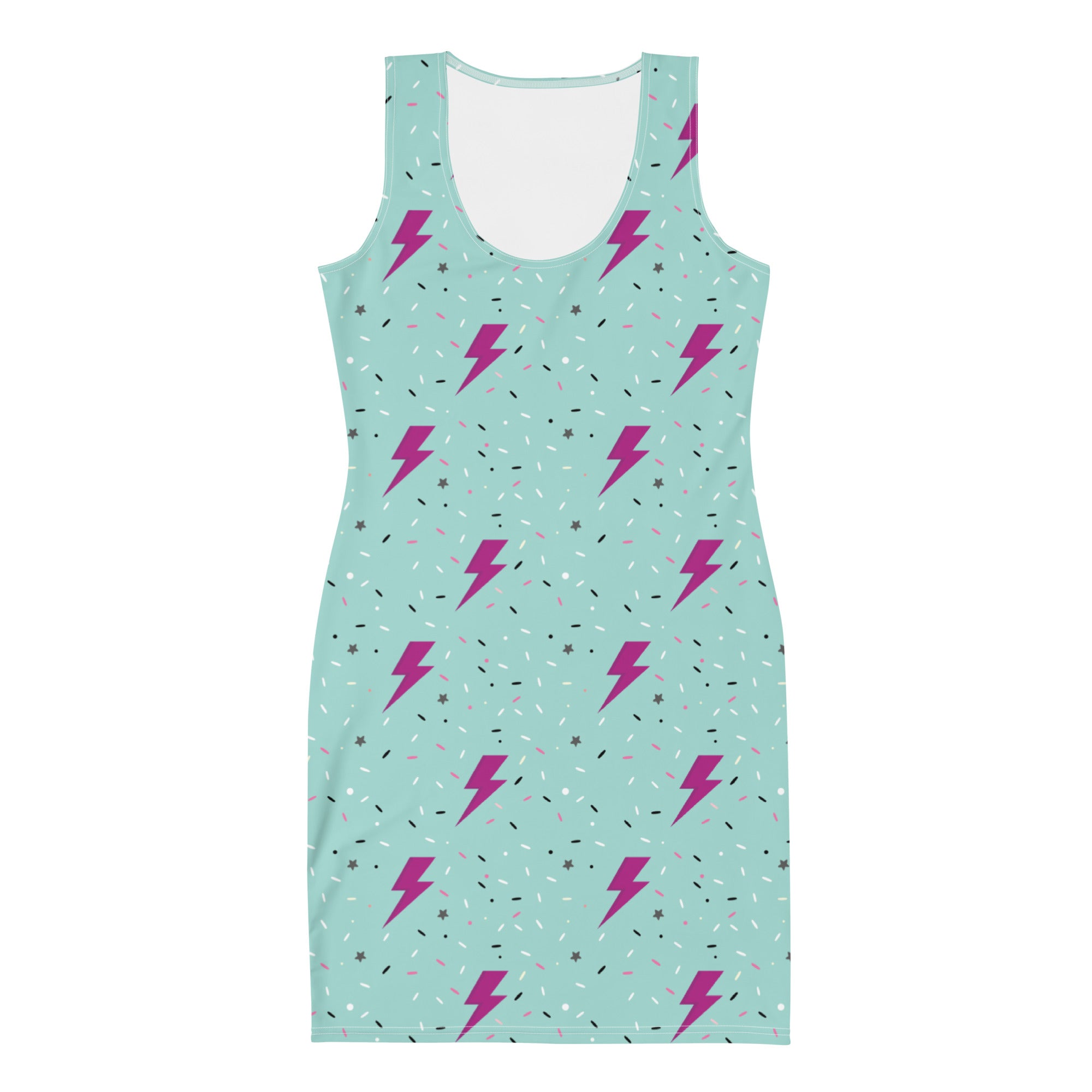 Preppy Green Daze Lightning Bolts Pattern Bodycon Dress