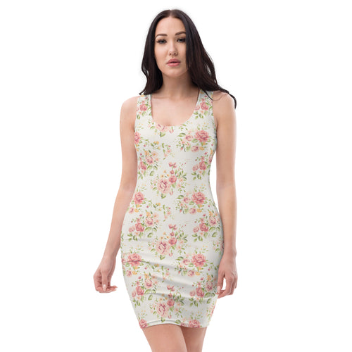 Preppy Vintage Silky White Floral Pattern Bodycon Dress