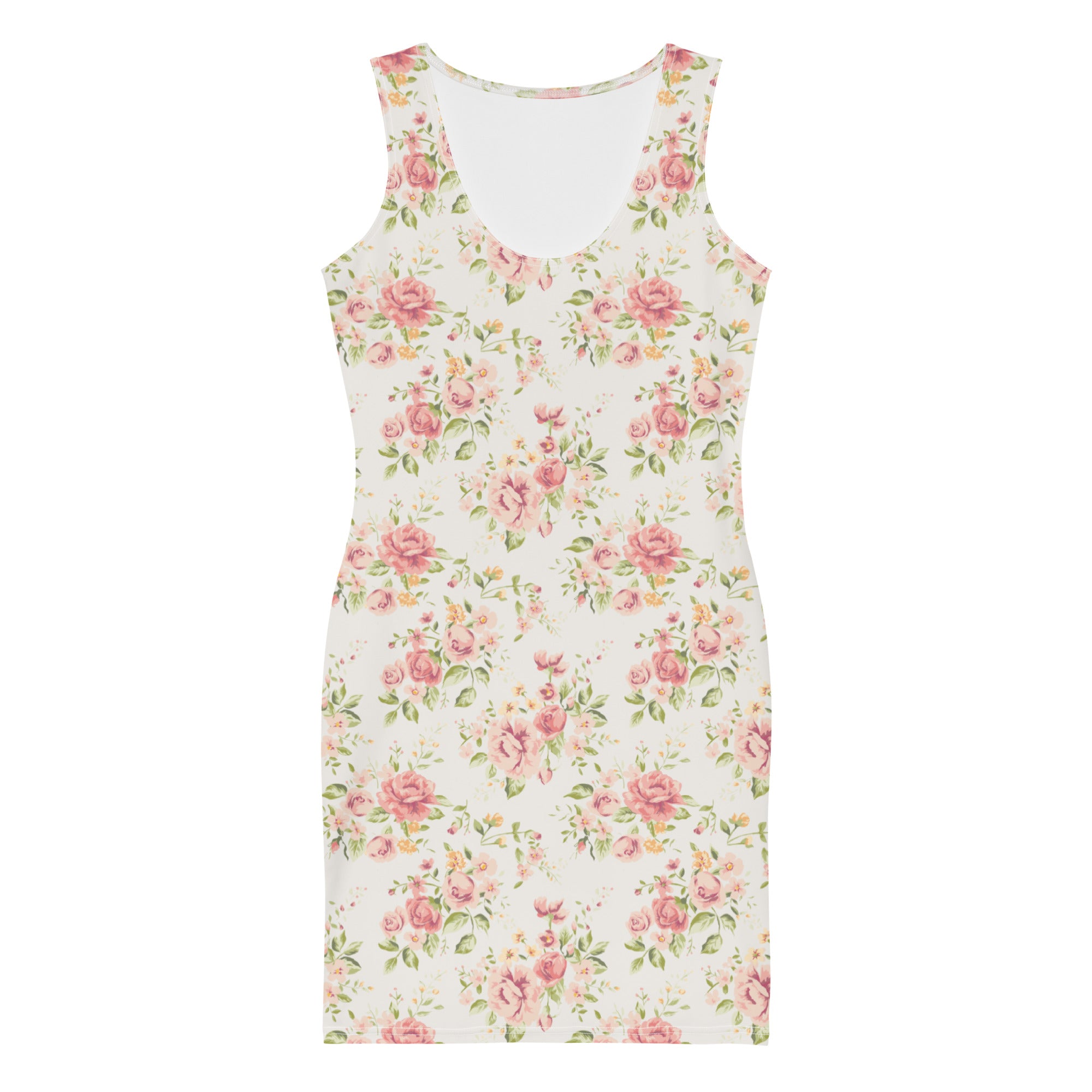 Preppy Vintage Silky White Floral Pattern Bodycon Dress