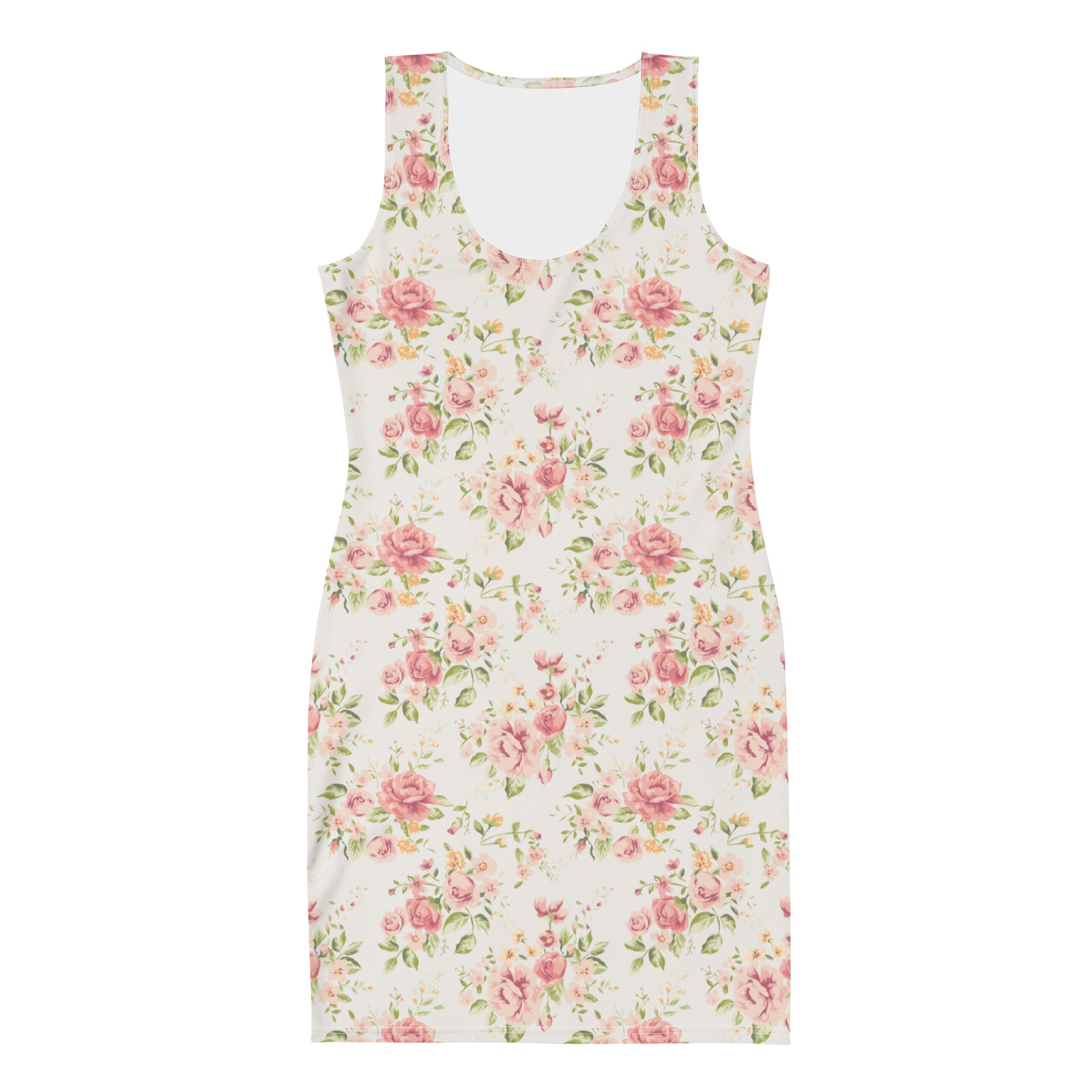 Preppy Vintage Silky White Floral Pattern Bodycon Dress