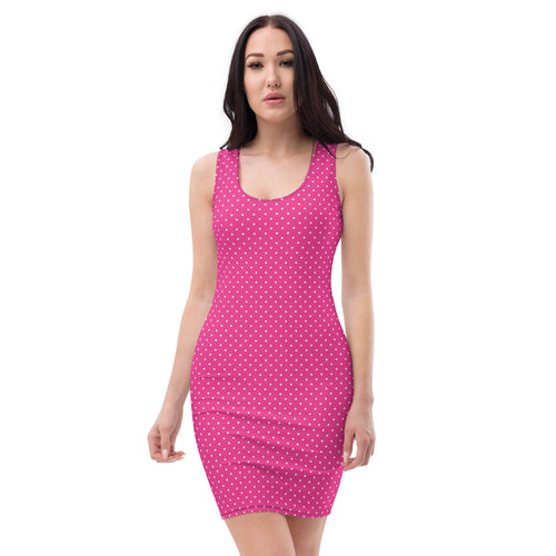 Shocking Hot Pink Polka Dots Bodycon Tank Dress
