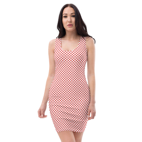 White Dress With Red Polka Dots Bodycon Tank Dress