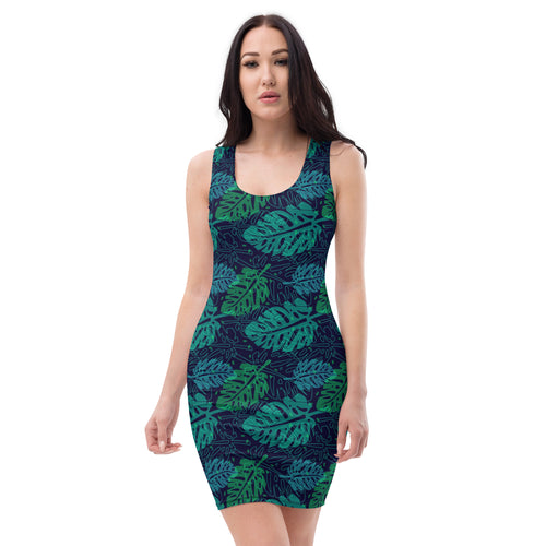 Tropical Summer Palm Leaf Bodycon Tank Dress