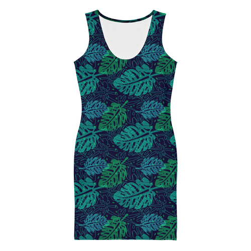 Tropical Summer Palm Leaf Bodycon Tank Dress