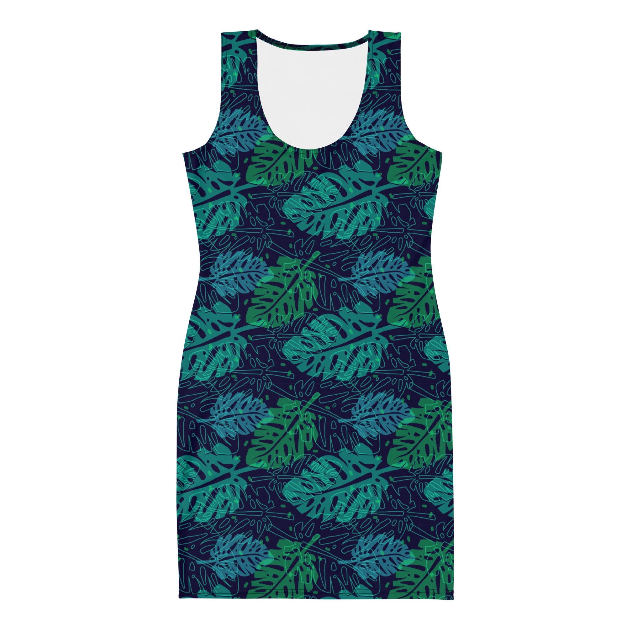 Tropical Summer Palm Leaf Bodycon Tank Dress
